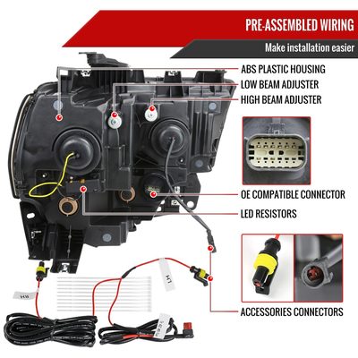 2019-2024 Dodge RAM 2500/3500/4500/5500 LED Signal Projector Headlights Chrome