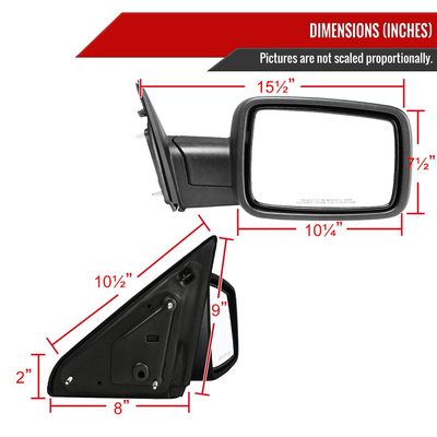 2009-2018 Dodge RAM 1500 / 1500 Classic Black Adjustable Side Mirror Passenger