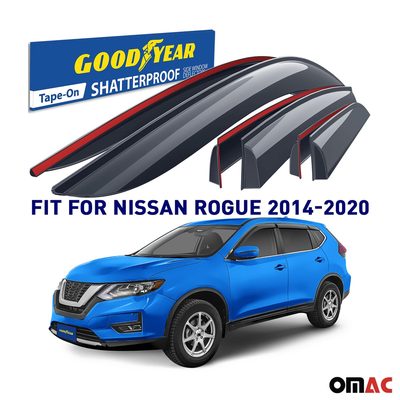 Goodyear Wind Deflectors for Nissan Rogue 2014-2020 Tape-On Premium Smoke 6 pcs