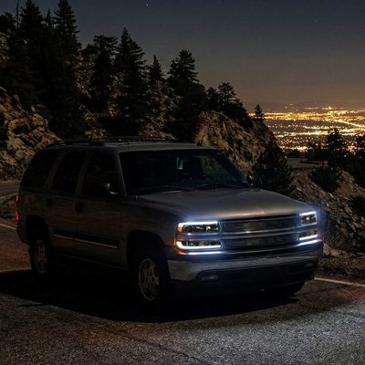 For Chevrolet Silverado Tahoe Suburban 1999-2002 LED Bar Style Headlights Bumper Light Chrome Housing Smoked Lens
