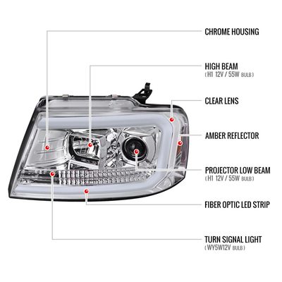2004-2008 Ford F-150/ 06-2008 Lincoln Mark LT LED C-Bar Headlights Chrome