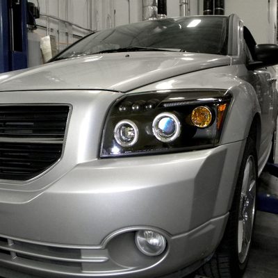 2007-2012 Dodge Caliber Dual Halo Projector Headlights Matte Black/Clear Lens