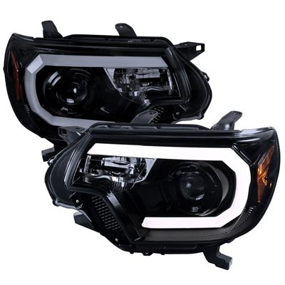 2012-2015 Toyota Tacoma LED C-Bar Projector Headlights Glossy Black/Smoke Lens