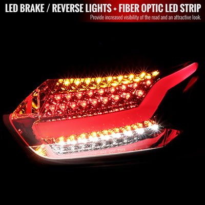 2015-2019 Ford Focus Hatchback LED Tail Lights Chrome Housing/Red Lens