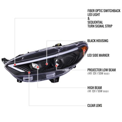 2013-2016 Ford Fusion Sequential Turn Signal Projector Headlights Matt Black