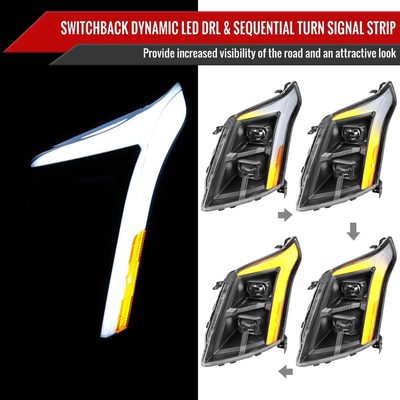 2010-2016 Cadillac SRX Full Sequential LED DRL Projector Headlights Matt Black
