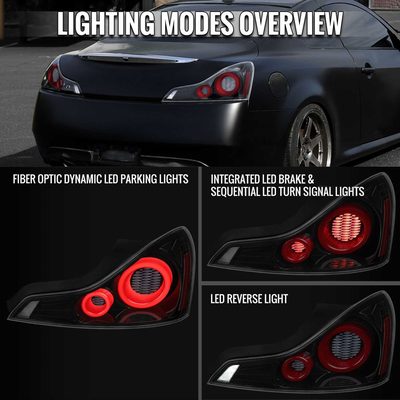 For Infiniti G37 2008-13 / Q60 Coupe 2014-15 LED Tail Lights Sequential Turn Signal Black Housing Clear Lens Switchback