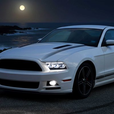 For Ford Mustang 2010-2014 Full LED Projector Headlights Sequential DRL Matte Black Clear Lens