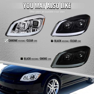 For Chevrolet Cobalt / Pontiac G5 2005-2010 LED Bar Projector Headlights LED DRL Light Tube Matte Black Housing Clear Lens