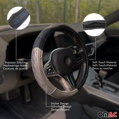 14.5-15.5’’ Steering Wheel Cover Blue Stitch Leather Anti-slip Breathable