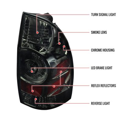 2005-2015 Toyota Tacoma LED Tail Lights Chrome Housing/Smoke Lens