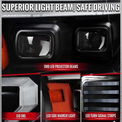 For Ford F-150 2015-2017 LED Headlights LED Turn Signals DRL Parking Light Strip Black Housing Clear Lens