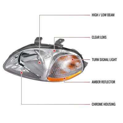 1996-1998 Honda Civic Crystal Headlights Chrome Housing/Clear Lens