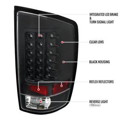 2007-2009 Dodge RAM LED Tail Lights Matte Black Housing/Clear Lens