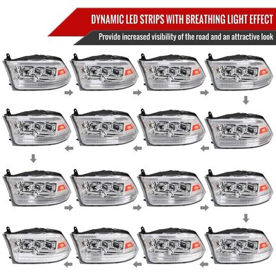 2009-2018 Dodge RAM 1500 / RAM 2500 3500 Full LED Switchback Headlights Chrome
