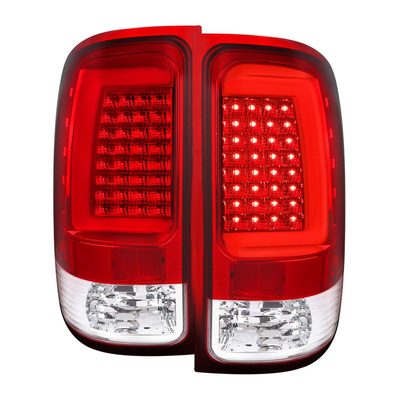 2007-2013 GMC Sierra 1500 2500HD 3500HD C-Bar LED Tail Lights Chrome/Red Clear