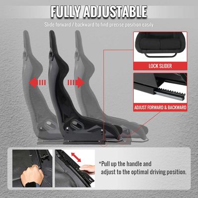 Universal Bucket Racing Seat Fiber Glass Black Suede Double Silver Stitch
