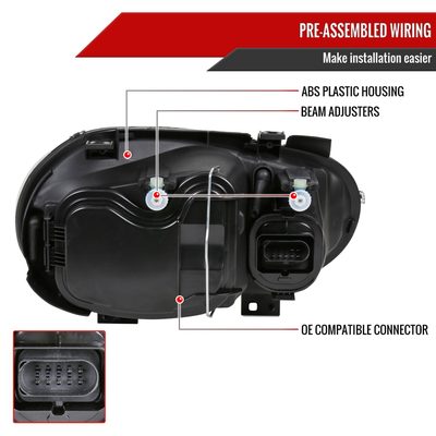 1999-2006 VW Golf Mk4 GTI/R32 Cabrio V2 Factory Headlights Matt Black