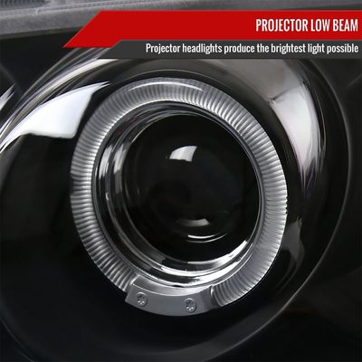 2000-2003 Nissan Sentra Dual Halo Projector Headlights Matte Black/Clear Lens