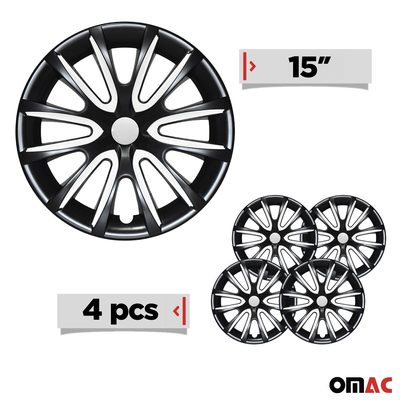 Bicolo Hub Caps Wheel Cover 15" Black & White Full Set 4 pcs.