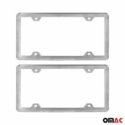 2 Pcs Brushed Chrome S. Steel License Plate Frame Tag Holder