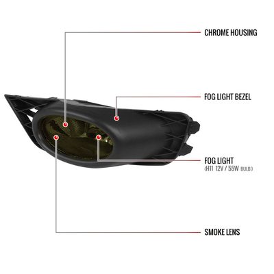 2009-2011 Honda Civic Sedan H11 Fog Lights Chrome Housing/Smoke Lens