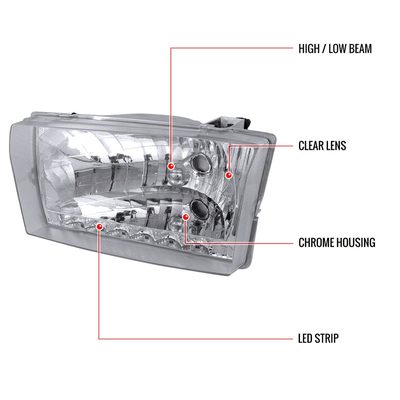 1999-2004 Ford F-250/350/450/550/Excursion Factory Headlights LED Light Chrome
