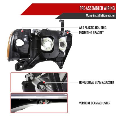 1999-2001 Dodge RAM 1500 Sport Factory Headlights & Corner Lights Black/Clear