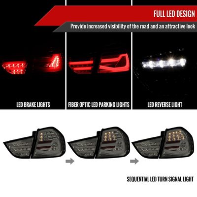 2009-2011 BMW E90 3-Series 4Dr Sedan Red LED Tail Light Chrome/Smoke Lens