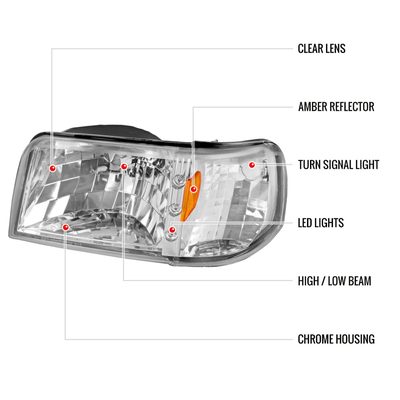 1993-1997 Ford Ranger Factory V2 Headlights Corner Signal Lights Chrome