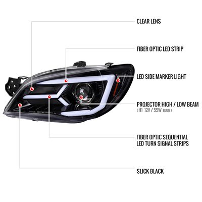 2006-2007 Subaru Impreza WRX STI LED Bar Signal Projector Headlights Black