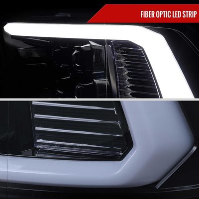 For Dodge RAM 1500 2009-18 / RAM Classic 2019 / 2500 3500 2010-18 LED Bar Turn Signal Projector Headlights Glossy Black Housing Smoked Lens
