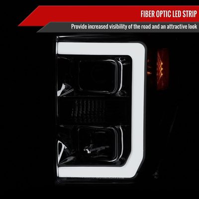 2008-2010 Ford F-250 F-350 F-450 LED C-Bar Projector Headlight Chrome/Smoke