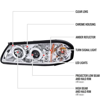 2000-2005 Chevy Impala Dual Halo Projector Headlights Chrome/Clear Lens