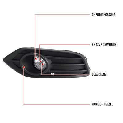 2019-2020 Honda HR-V H8 Fog Lights Kit Chrome Housing/Clear Lens