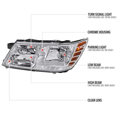 2009-2020 Dodge Journey Factory Style Headlights Chrome Housing/Clear Lens