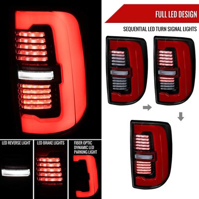 For Dodge RAM 2500/3500 2019-2024 LED Sequential Signal Tail Lights Jet Black Housing Clear Lens