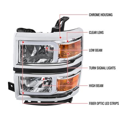 2014-2015 Chevy Silverado 1500 LED Bar Factory Style Headlights Chrome/Clear