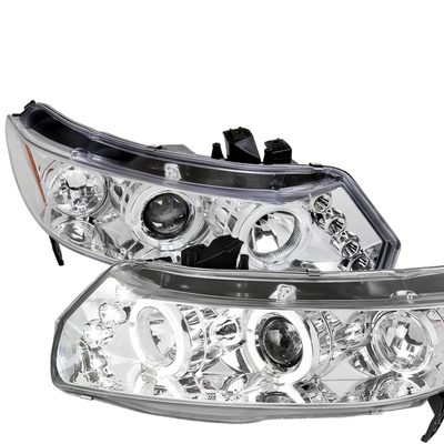 2006-2011 Honda Civic Coupe Dual Halo Projector Headlights Chrome/Clear Lens