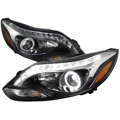 2012-2014 Ford Focus Halo Projector Headlights LED Light Strip Matt Black