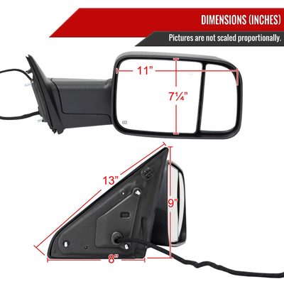 2019-2022 Ram 2500 3500 Black Manual Fold & Heated Side Mirror Passenger