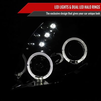 2006-2008 Toyota Yaris Dual Halo Projector Headlights Glossy Black/Smoke Lens