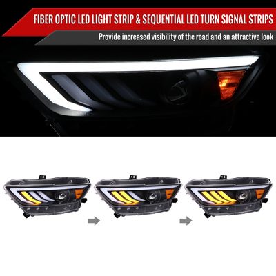 2015-2017 Ford Mustang HID-Type LED Turn Signal Projector Headlights Black