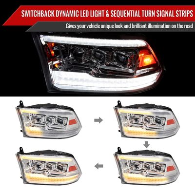 2009-2018 Dodge RAM 1500 / RAM 2500 3500 Full LED Switchback Headlights Chrome
