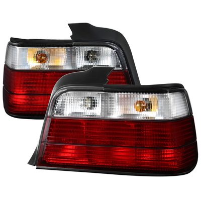 1992-1998 BMW E36 3 Series Sedan Tail Lights Chrome Housing/Red Clear Lens