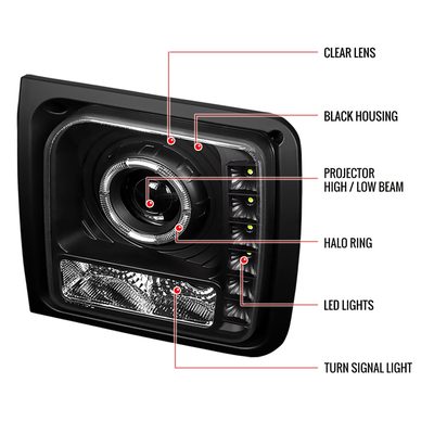1997-2001 Jeep Cherokee Halo Projector Headlights SMD LED Light Strip Black