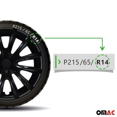 Bicolo Hub Caps Wheel Cover 14" Black Matt & Black Full Set 4 pcs.