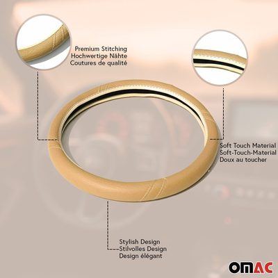 14.5-15.5’’ Steering Wheel Cover Dark Beige Leather Anti-slip Breathable