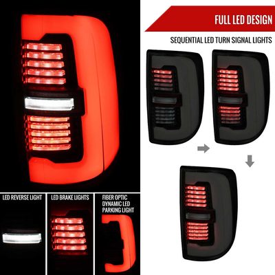 For Dodge RAM 2500/3500 2019-2024 LED Sequential Signal Tail Lights Glossy Black Housing Dark Smoked Lens
