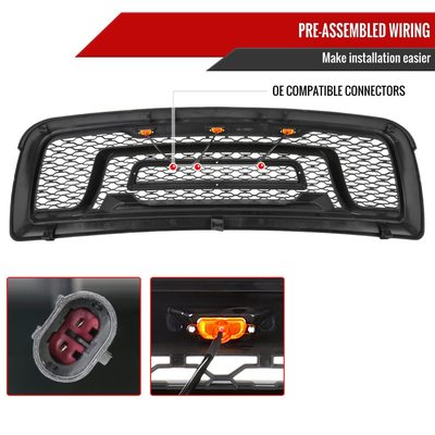 2009-2012 Dodge RAM 1500 Rebel Style Front hood Grille w/ Amber LED Lights
